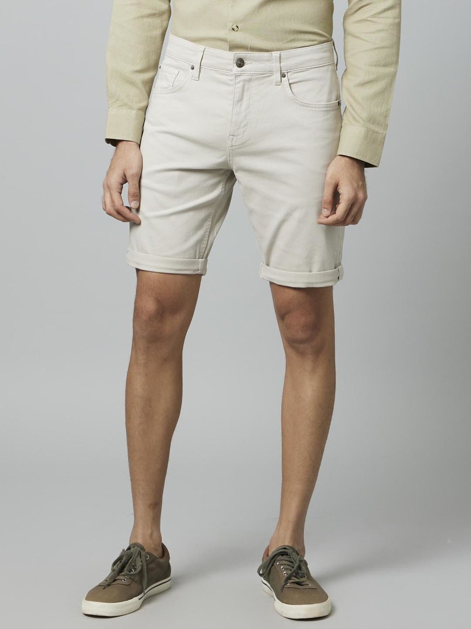 Celio* White Cotton Regular Fit Shorts
