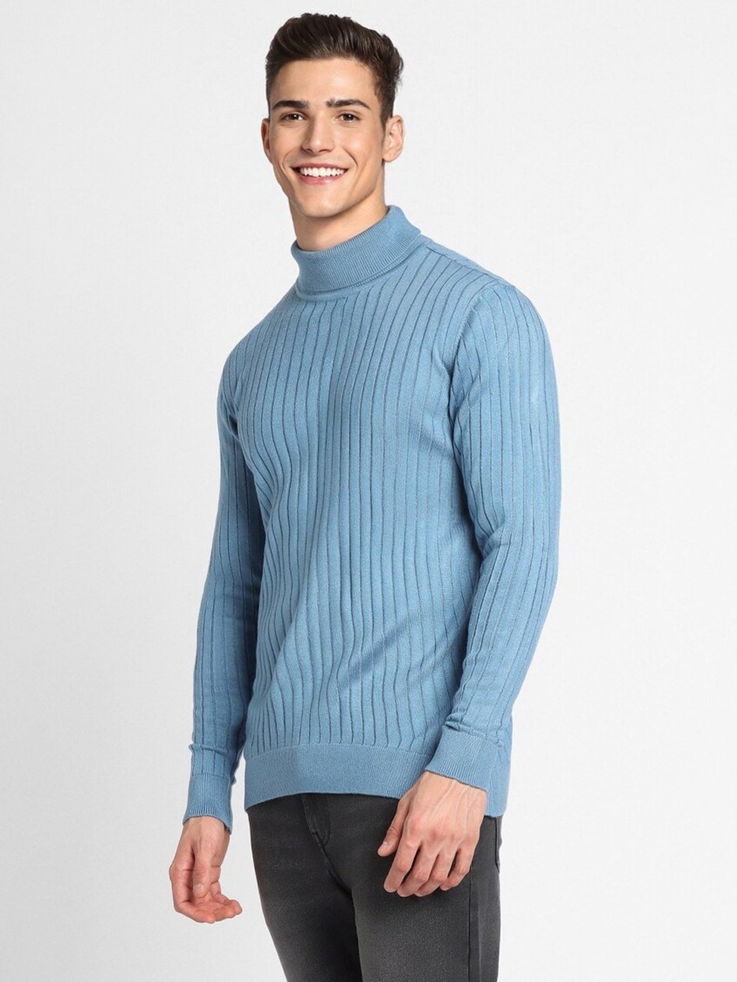 Forever 21 Blue Regular Fit Self Pattern Sweater