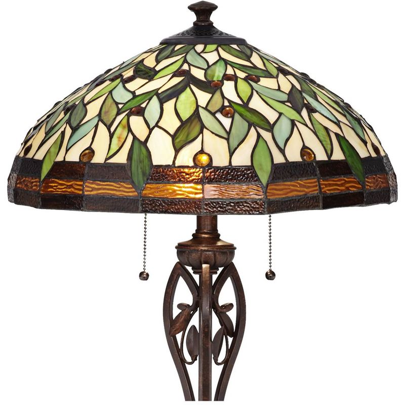 Robert Louis Tiffany Traditional Floor Lamp Bronze Tiffany Style Leaf Pattern Stained Glass Shade for Living Room Reading Bedroom