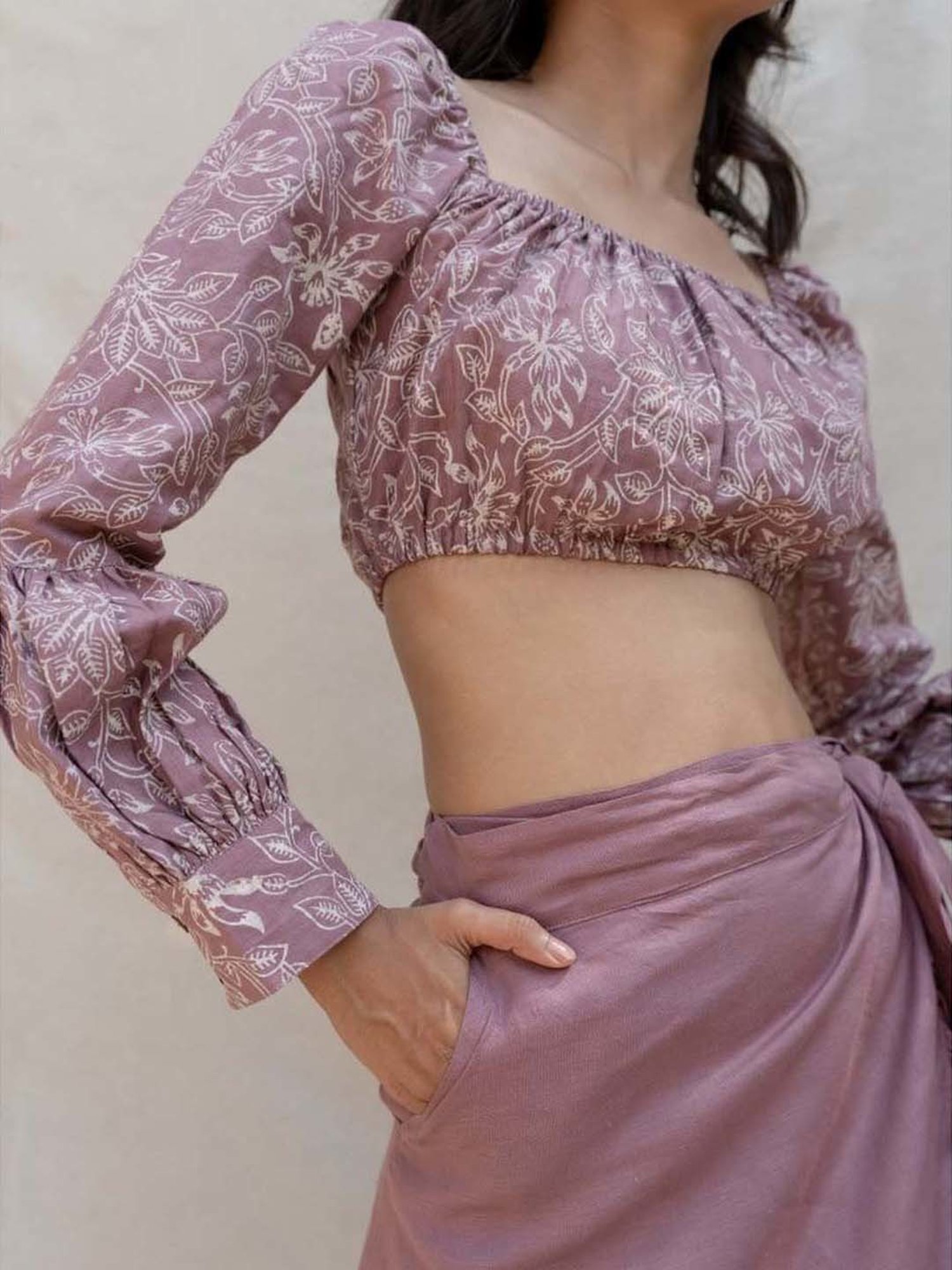 Anousshka Wood Rose Block Printed Crop Top