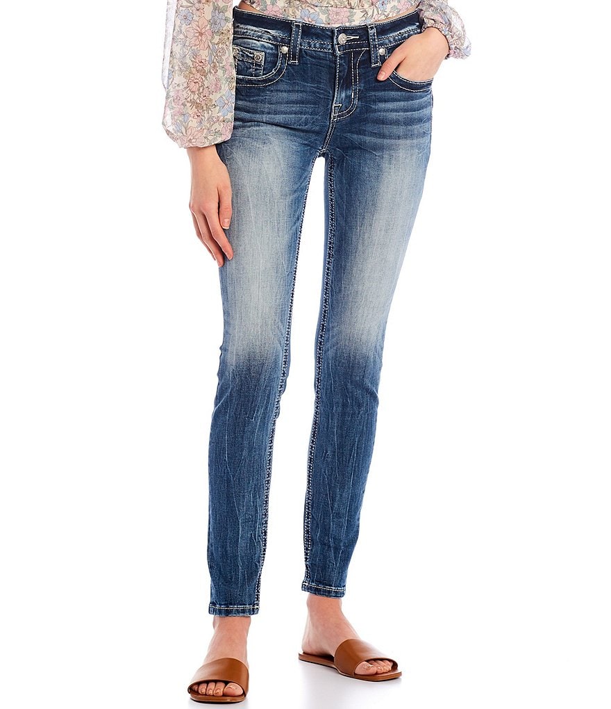Miss Me Hailey Flower Border Flap Pocket Skinny Jeans