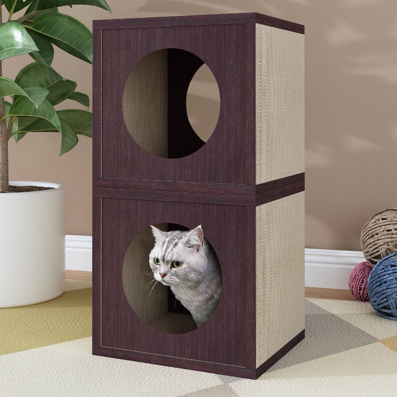Way Basics Eco Cube Cat Scratcher - S/M - Espresso Brown