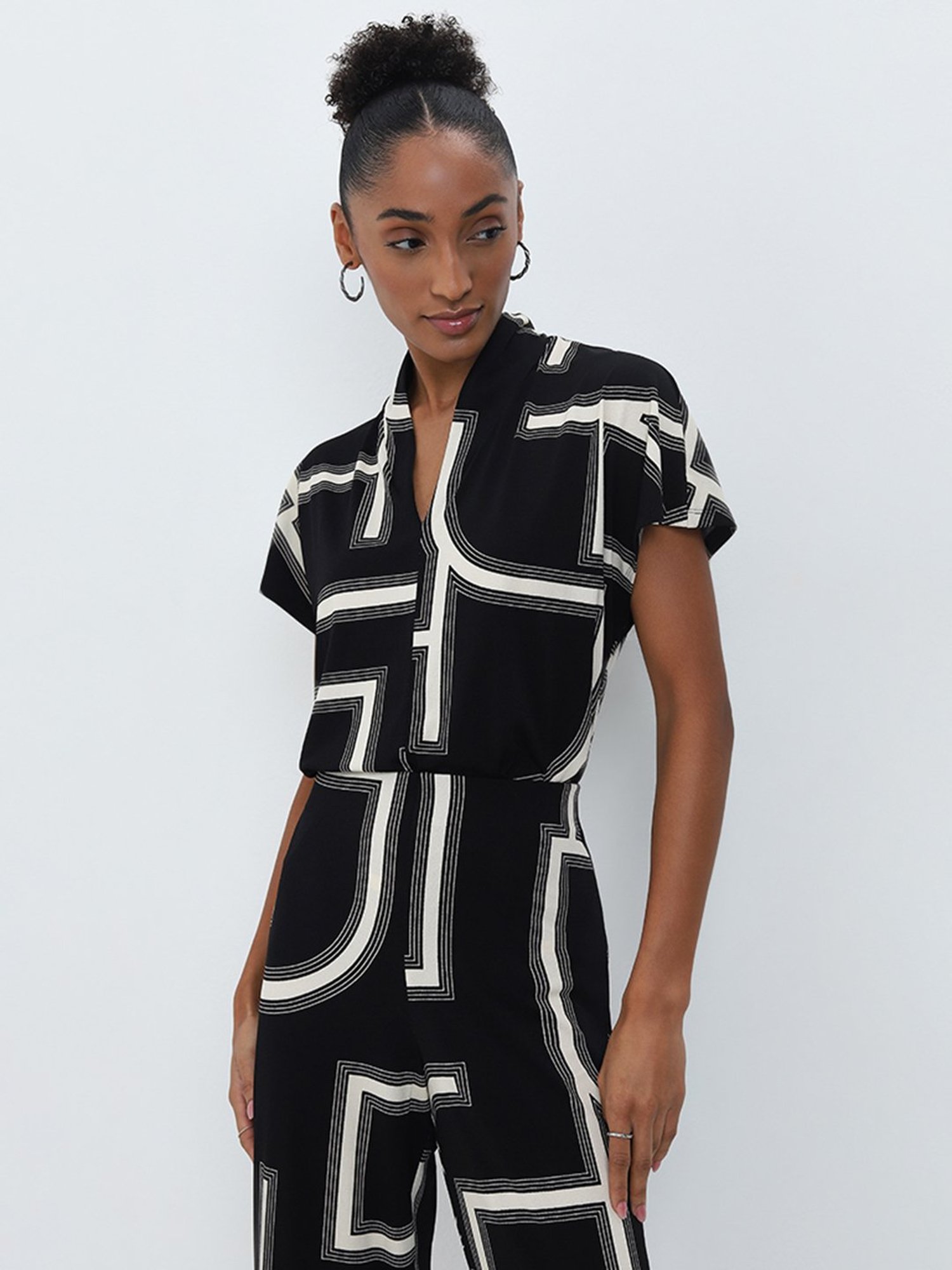 Wardrobe by Westside Black Abstract Design Top