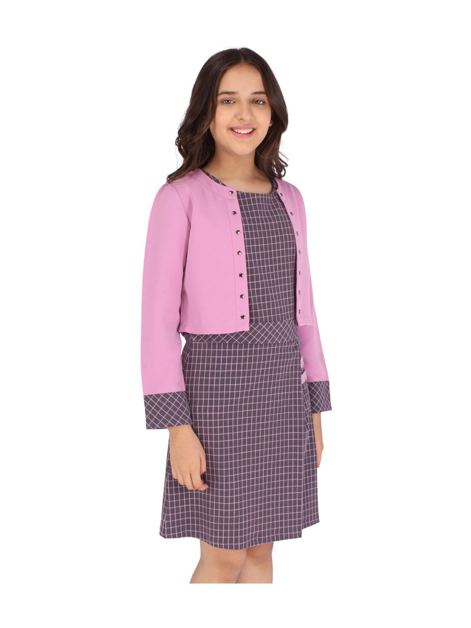 Cutecumber Kids Mauve Chequered Dress Set