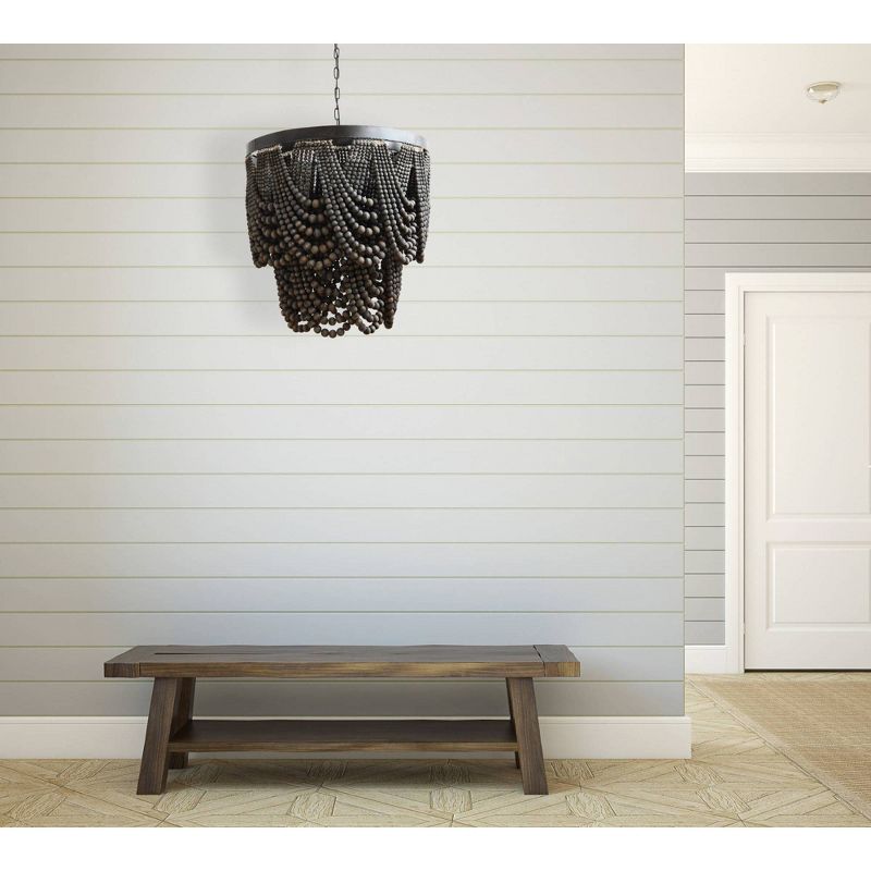 Chandelier with Wood Beads Black Metal Black - 3R Studios