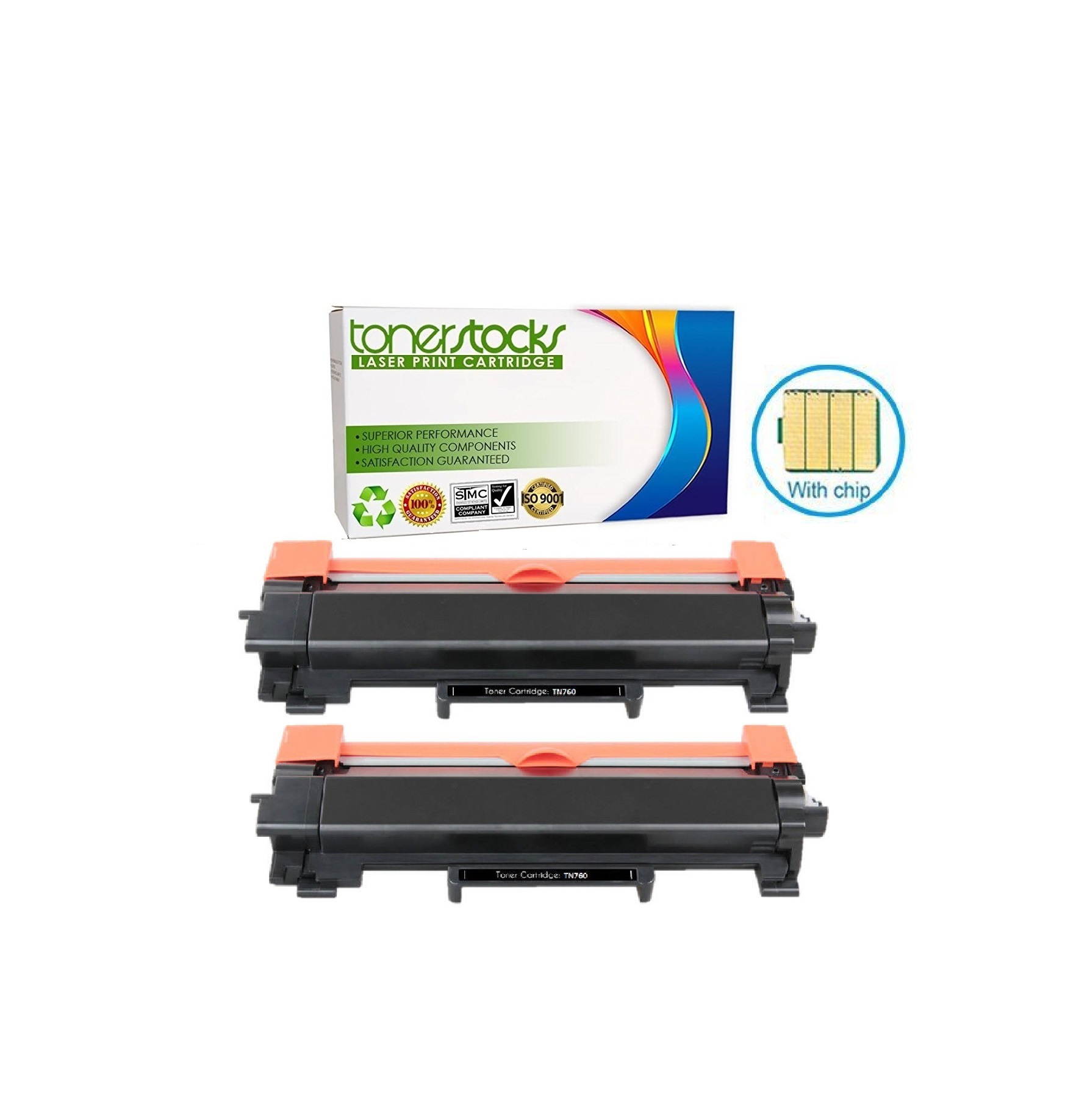 Tonerstocks 2PK TN760 Compatible Toner Cartridge for Brother DCPL2550DW HL-L2350DW/L2370DW [ With Smart Chip ]