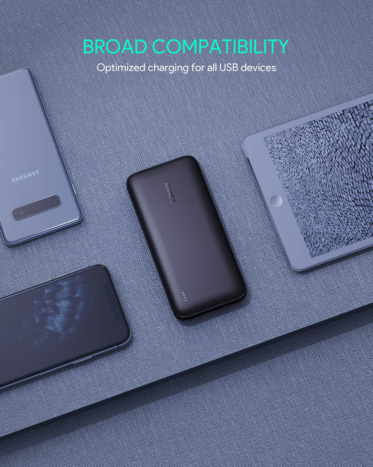 AUKEY USB C Power Bank 10000mAh Portable Charger, Triple Outputs High-Speed External Battery Pack Compatible with iPhone 11/11 Pro/Xs/XS Max/XR, iPad, Samsung, Pixel and More PB-N73