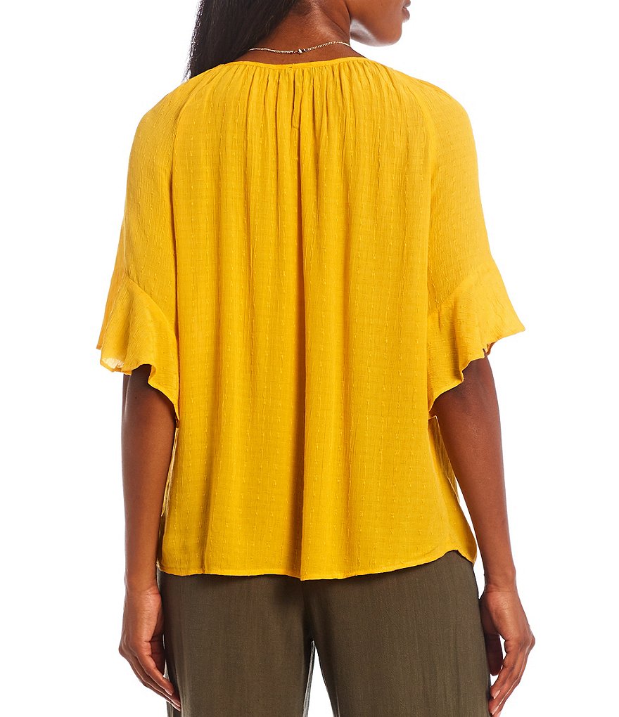 I.N. Studio Keyhole Neck 3/4 Raglan Bell Sleeve Necklace Top