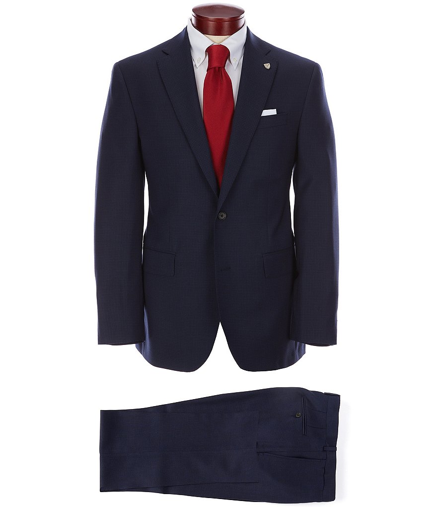 Cremieux Modern Fit Blue Check Flat Front Wool Suit