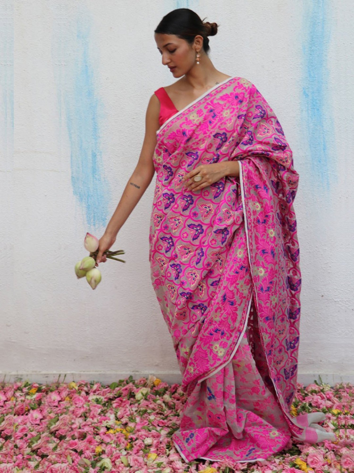 Chidiyaa Gul-E-Farang Handwoven Jamdani Pure Linen Saree