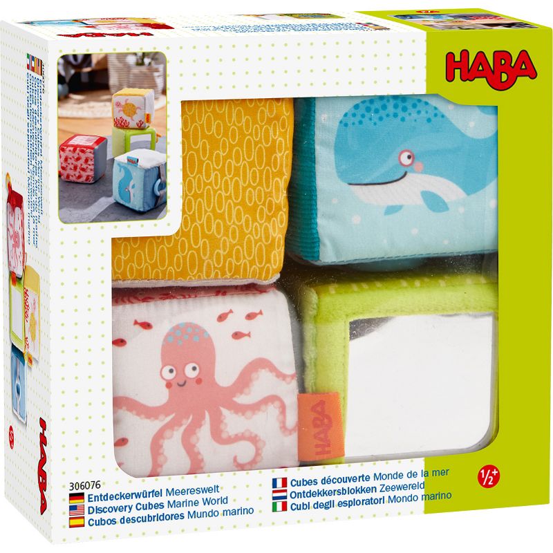 HABA Discovery Cubes Marine World - 4 Fabric Blocks to Stimulate Baby's Senses