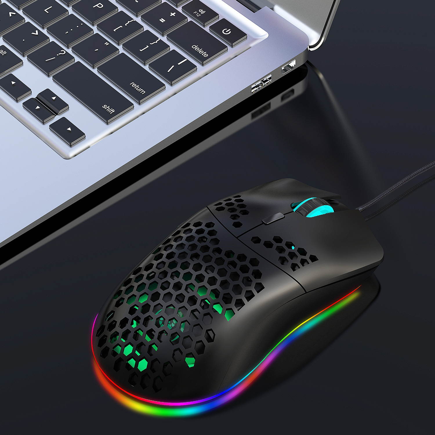 RGB Gaming Mouse with Honeycomb Shell, Ultraweave Cable, 6400 DPI Optical Programmable Wired Mouse