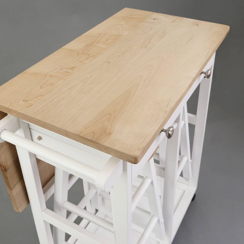Square American Maple Drop Leaf Table Top Breakfast Cart Natural/White - Flora Home