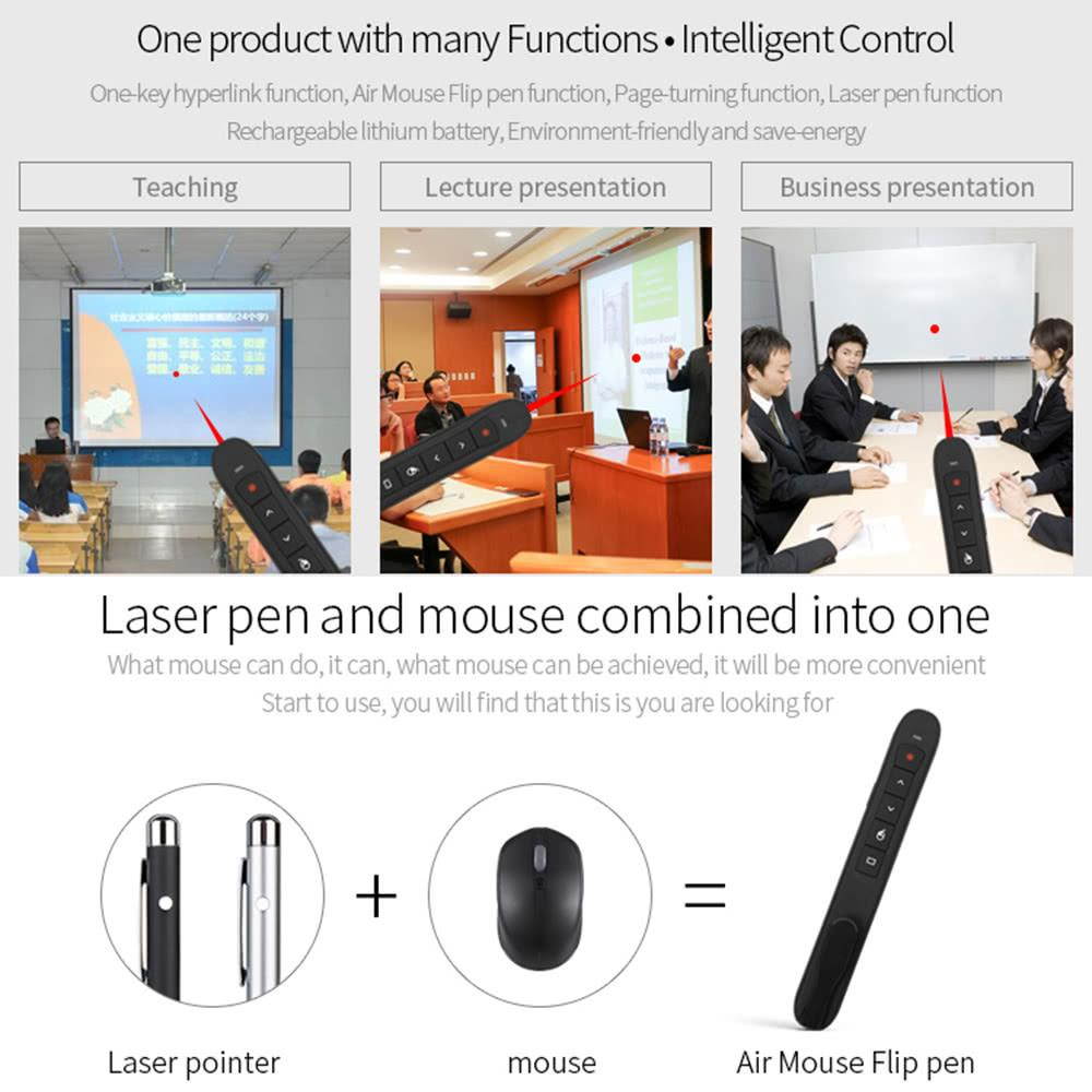 2.4GHz Wireless Air Mouse Flip Pen Laser Pointer 6 Gxes Gyroscope Presenter for PPT Presentation