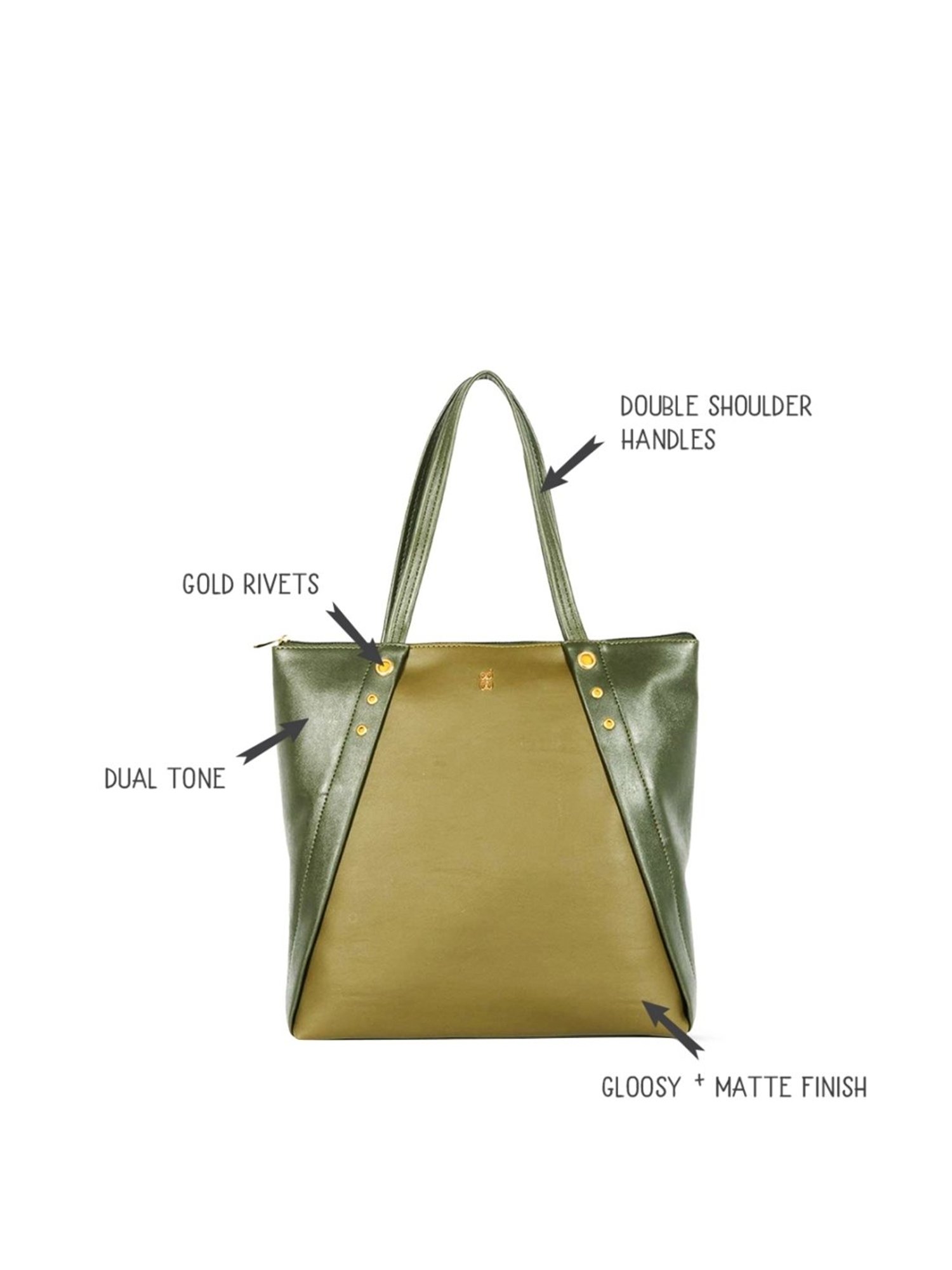 Baggit Olive Solid Large Tote Handbag