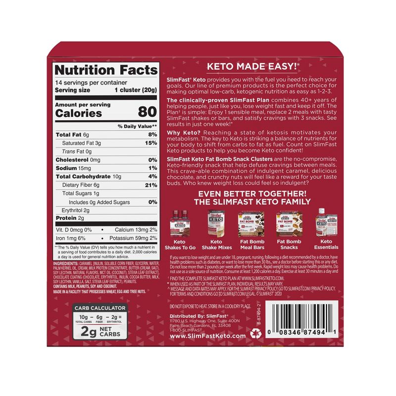 SlimFast Keto Fat Bomb Snack Cluster - Caramel Nuts & Chocolate - 14ct