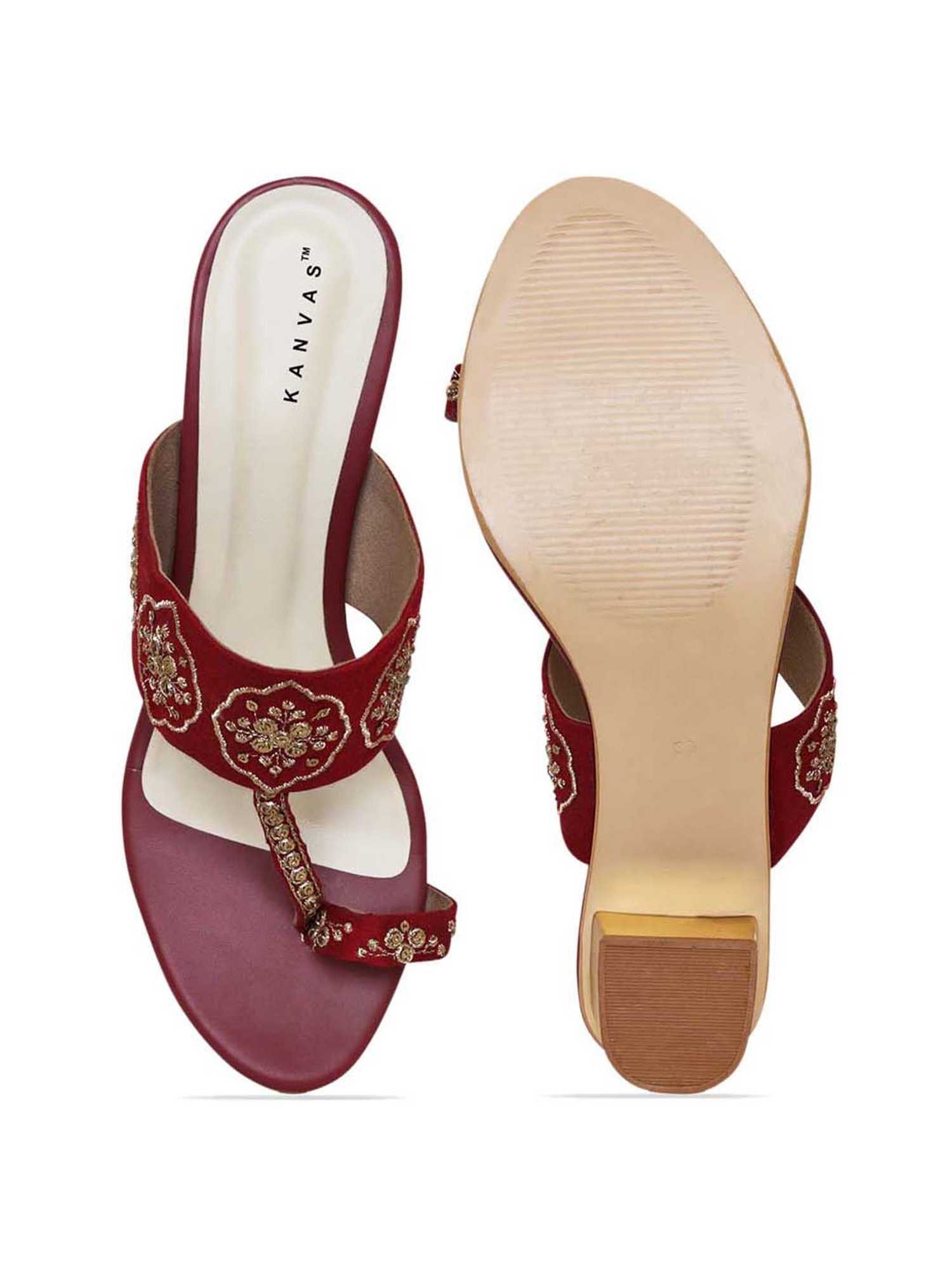 KANVAS Women's Maroon Toe Ring Sandals