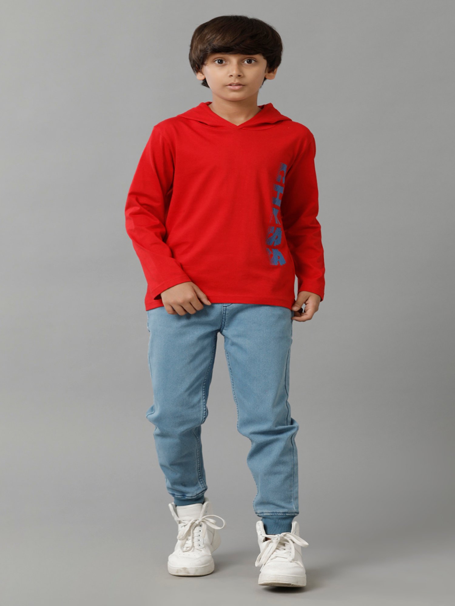 Under Fourteen Only Kids Red Solid Full Sleeves T-Shirt