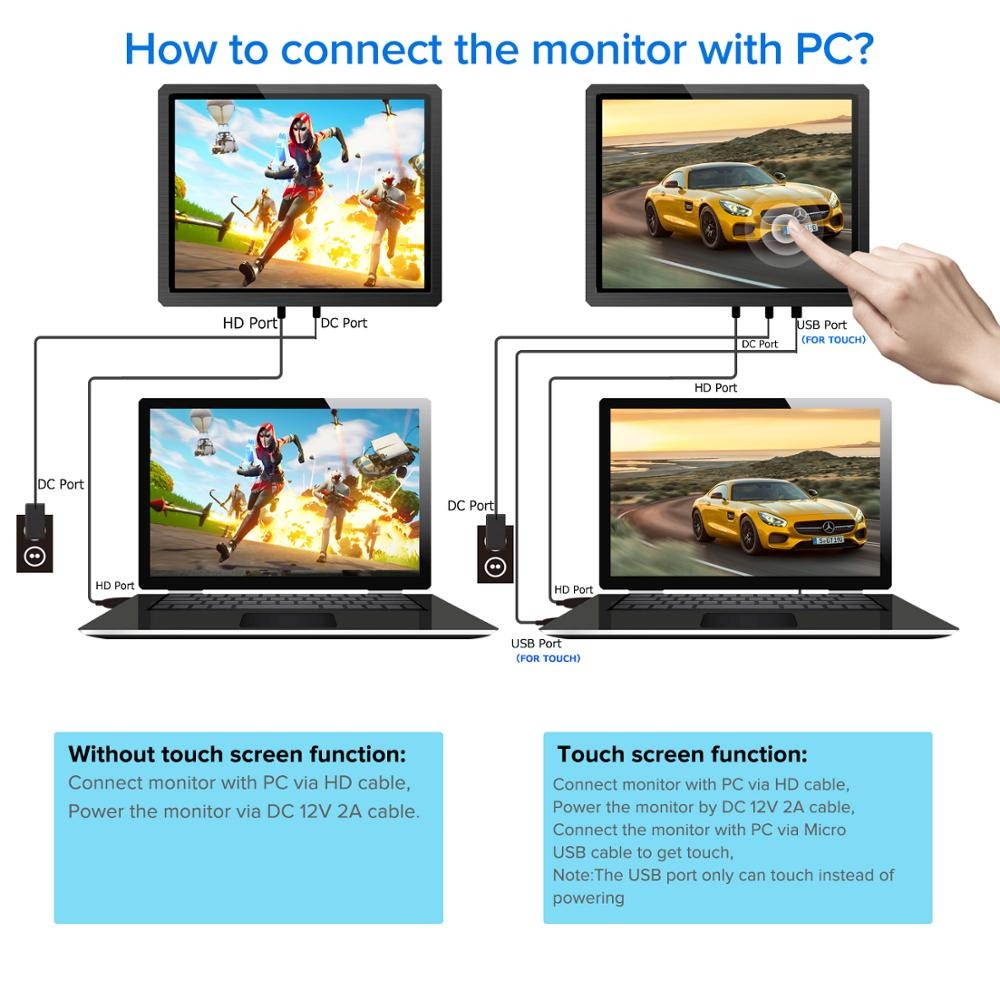 12.3"Touch Monitor Computer Display 1600&times;1200 Portable Monitor Capacitive External Screen 4:3 with HDMI DVI VGA For PC