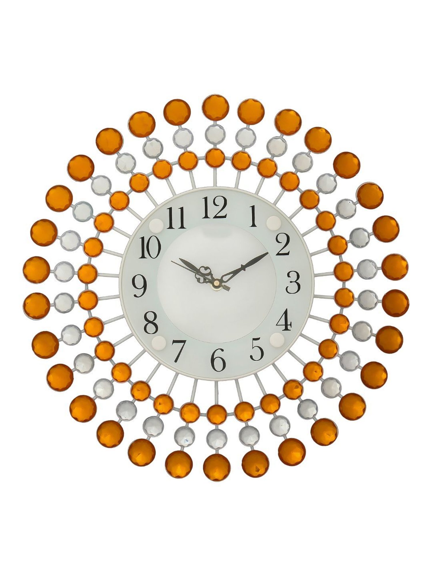 CHRONIKLE Round Embellished White & Yellow Iron Wall Clock