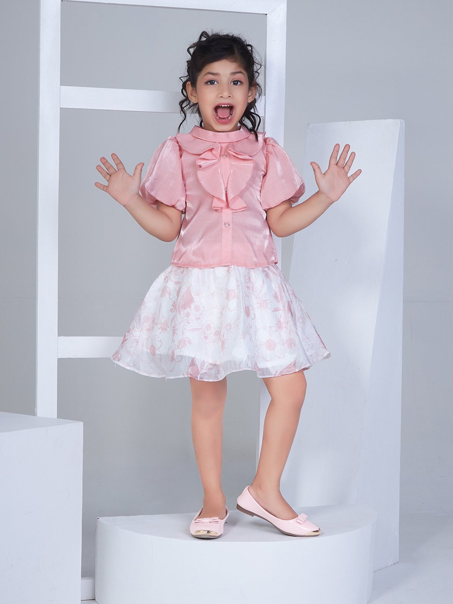 Peppermint Kids Purple & White Floral Print Top with Culottes