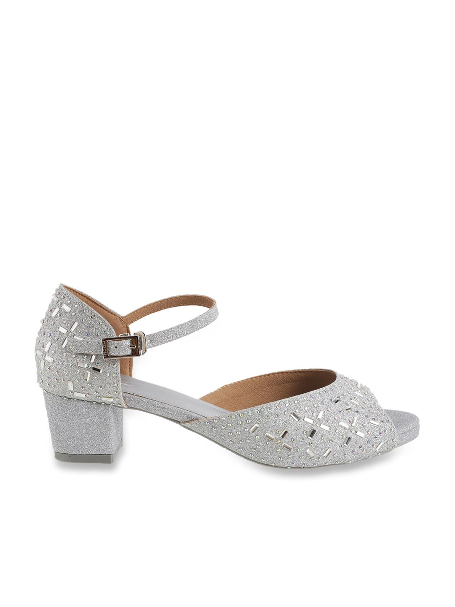 Mochi Women's Silver Ankle Strap Sandals