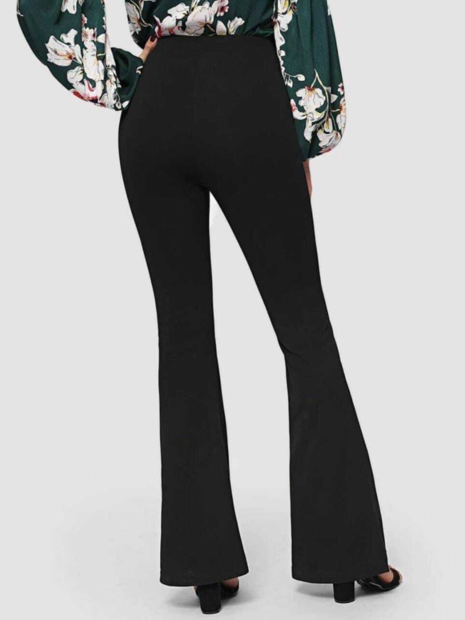 Broadstar Black Regular Fit High Rise Bootcut Trousers