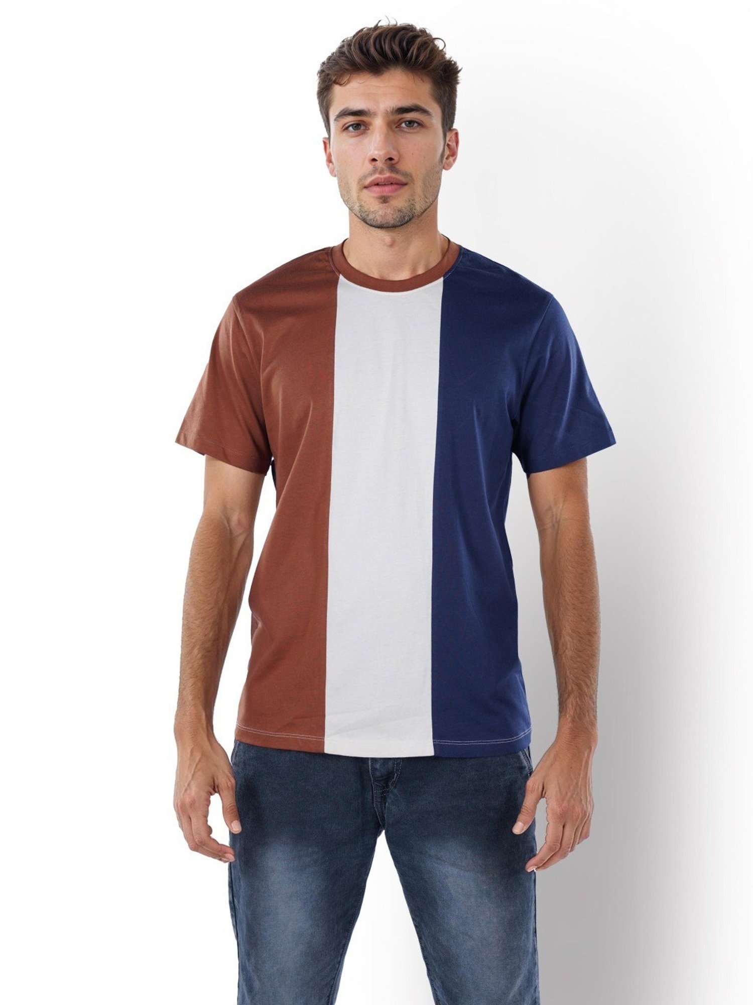 Celio* Navy Straight Fit Colour Block T-Shirt