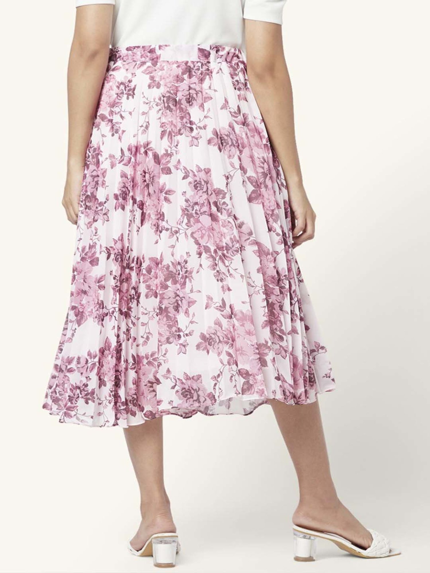 Honey by Pantaloons Off-White & Purple Floral Print A-Line Skirt