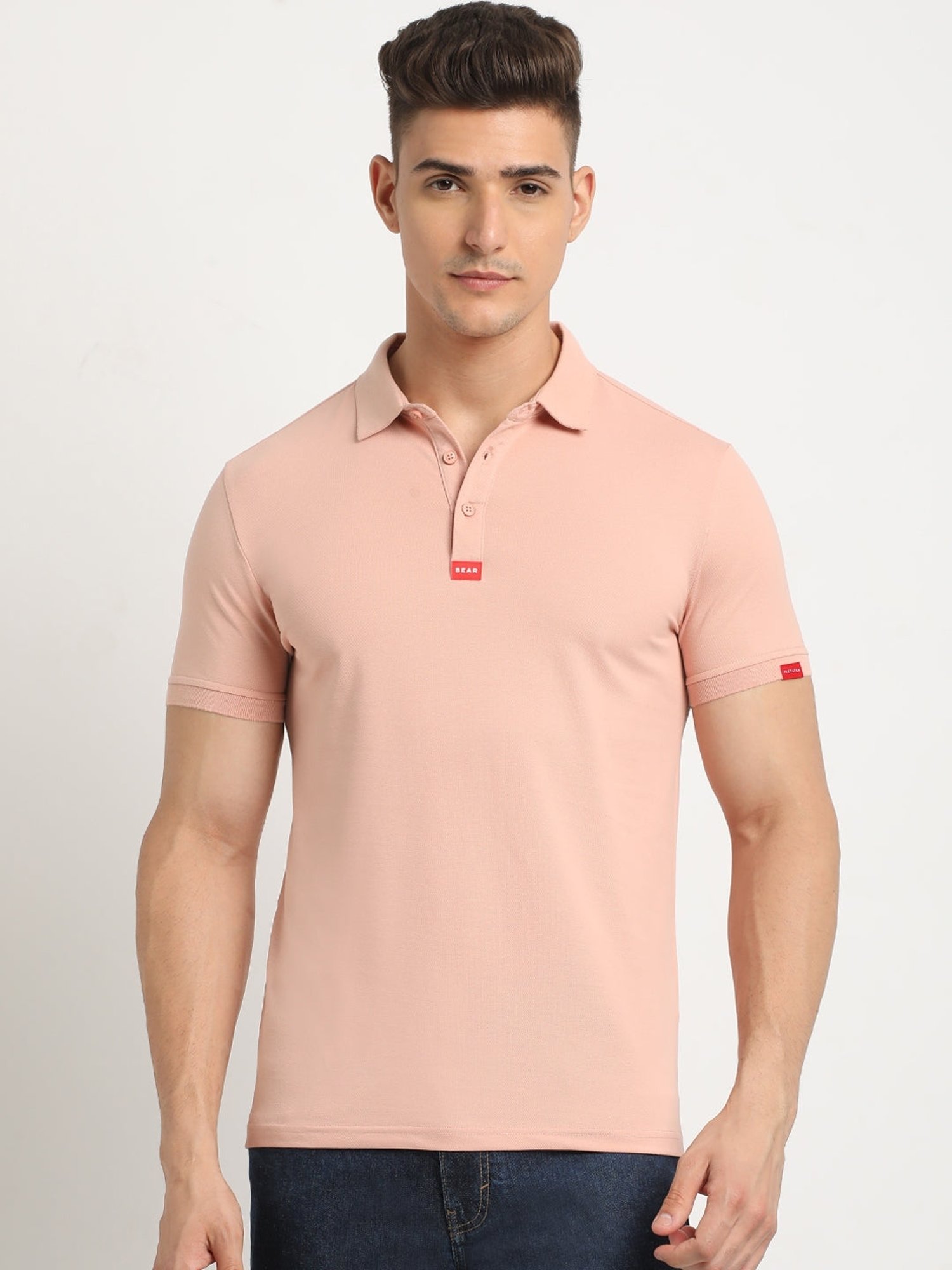 The Bear House Peach Slim Fit Polo T-Shirt