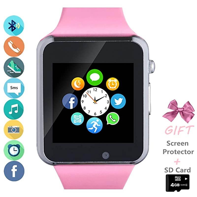 Watch Bluetooth Watch Phone with SD Card Pedometer Call Text Notification Music Player Camera Compatible for Android Samsung Huawei and iPhone Partial Functions for Women Ladies Girls