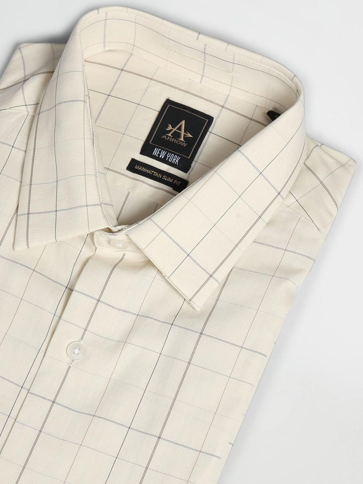 Arrow New York Light Yellow Cotton Slim Fit Checks Shirt