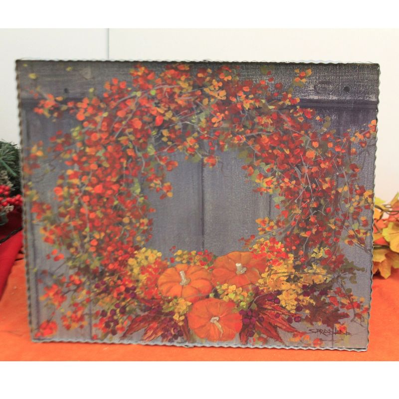 Fall 15.5" Gallery Bittersweet Wreath Print Autumn Pumpkins  -  Wall Sign Panels