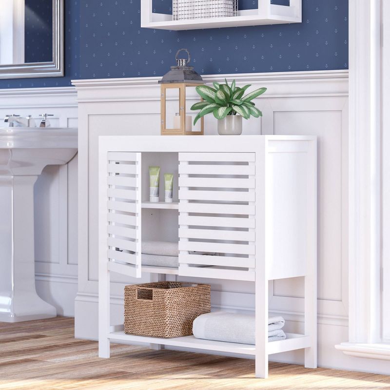 Slatted Double Door Cabinet with Open Shelf White - RiverRidge Home