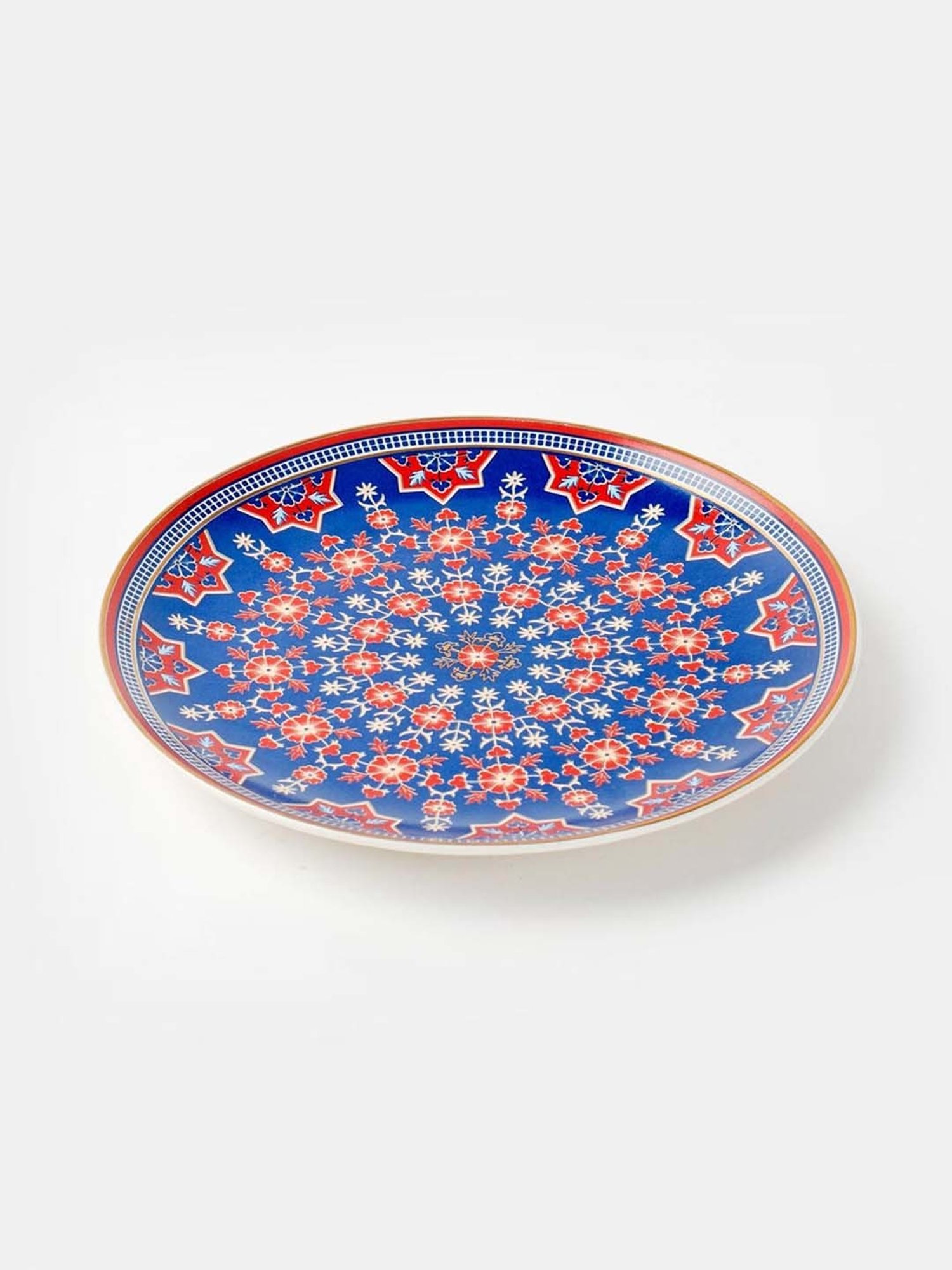 Nestasia Premium Quality Mandala Yellow Spiral Printed Square Shaped Ceramic Plate With Handle