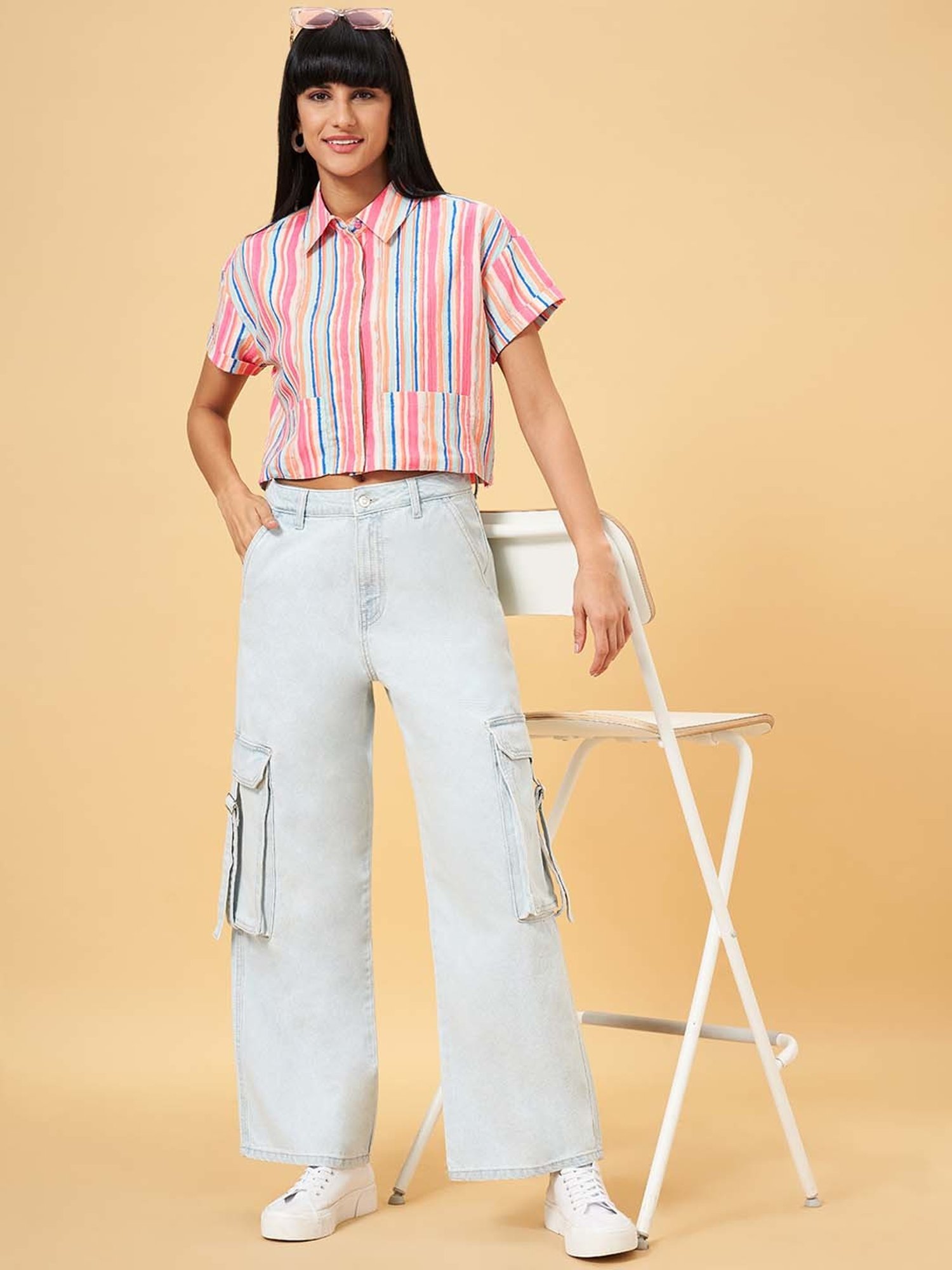 People by Pantaloons Pink Printed Shirt