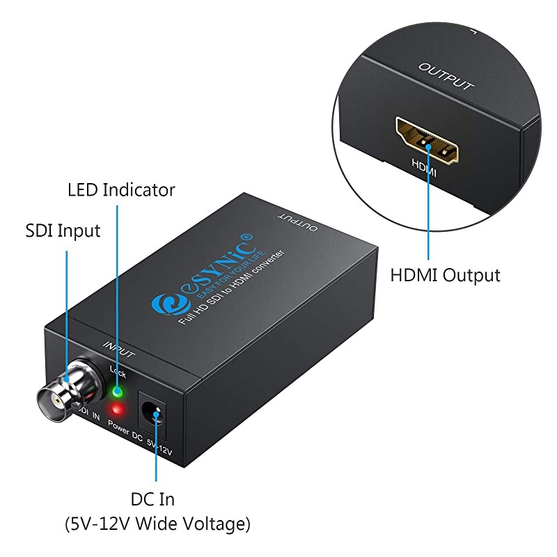 SDI to HDMI Converter Mini 3G SDI HDMI Adapter Full HD 1080P SDI to HDTV Audio Converter Supports HDSDI SDSDI and 3GSDI Signals Display on HDMI Monitor
