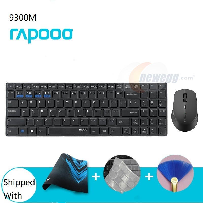 Rapoo 9300M  Ergonomic Design, Ultra-thin  Waterproof Wireless 3 Modes(Bluetooth4.0and 3.0, 2.4GHz Wireless) Connection Keyboard And 1600DPI Silent Mouse Combo For Office And Game - Black