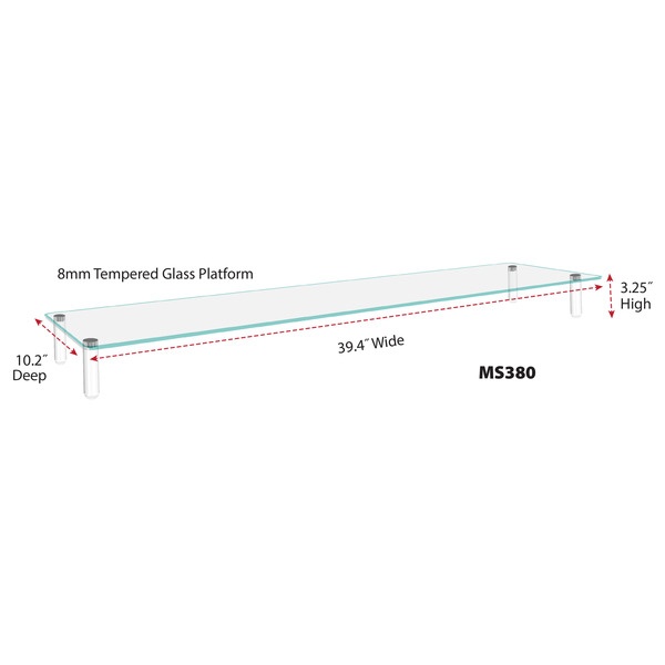 Kantek Monitor Riser Glass 39-2/5"Wx10-1/5"Dx3-1/4"H Clear MS380