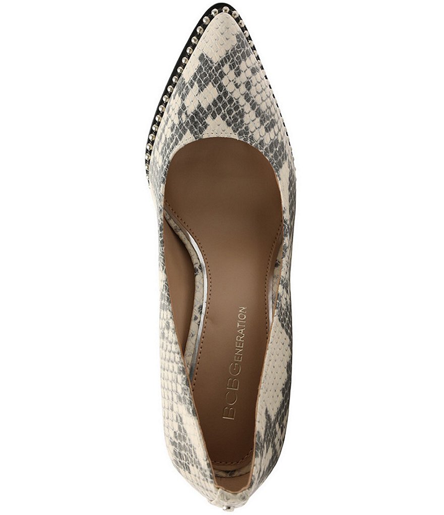 BCBGeneration Holli Snake Print Leather Bead Chain Stiletto Pumps