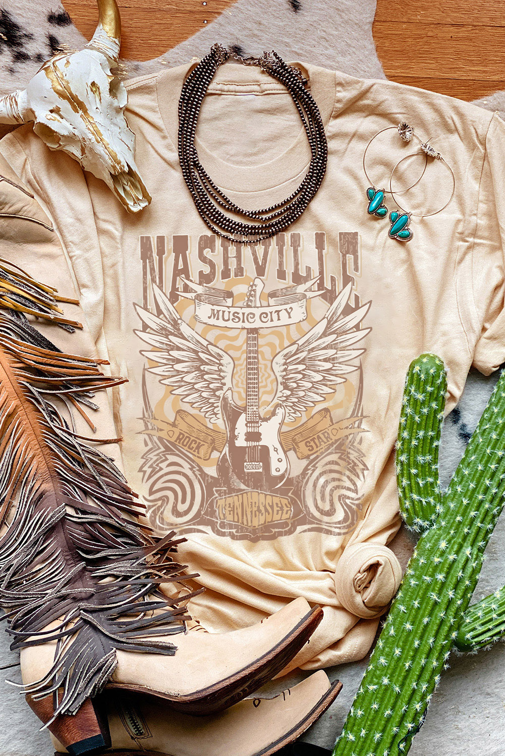 Khaki Band Tee Casual Short Sleeve Crew Neck Graphic T Shirt