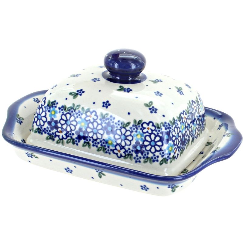 Blue Rose Polish Pottery Daisy Maze Butter Dish