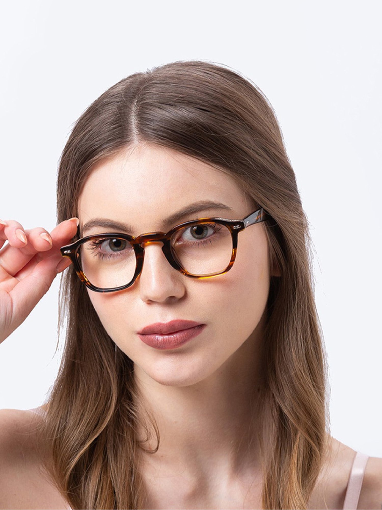 Shisen Fox NIKO Brown Bamboo Square Unisex Blue Filter Computer Lenses -46 mm