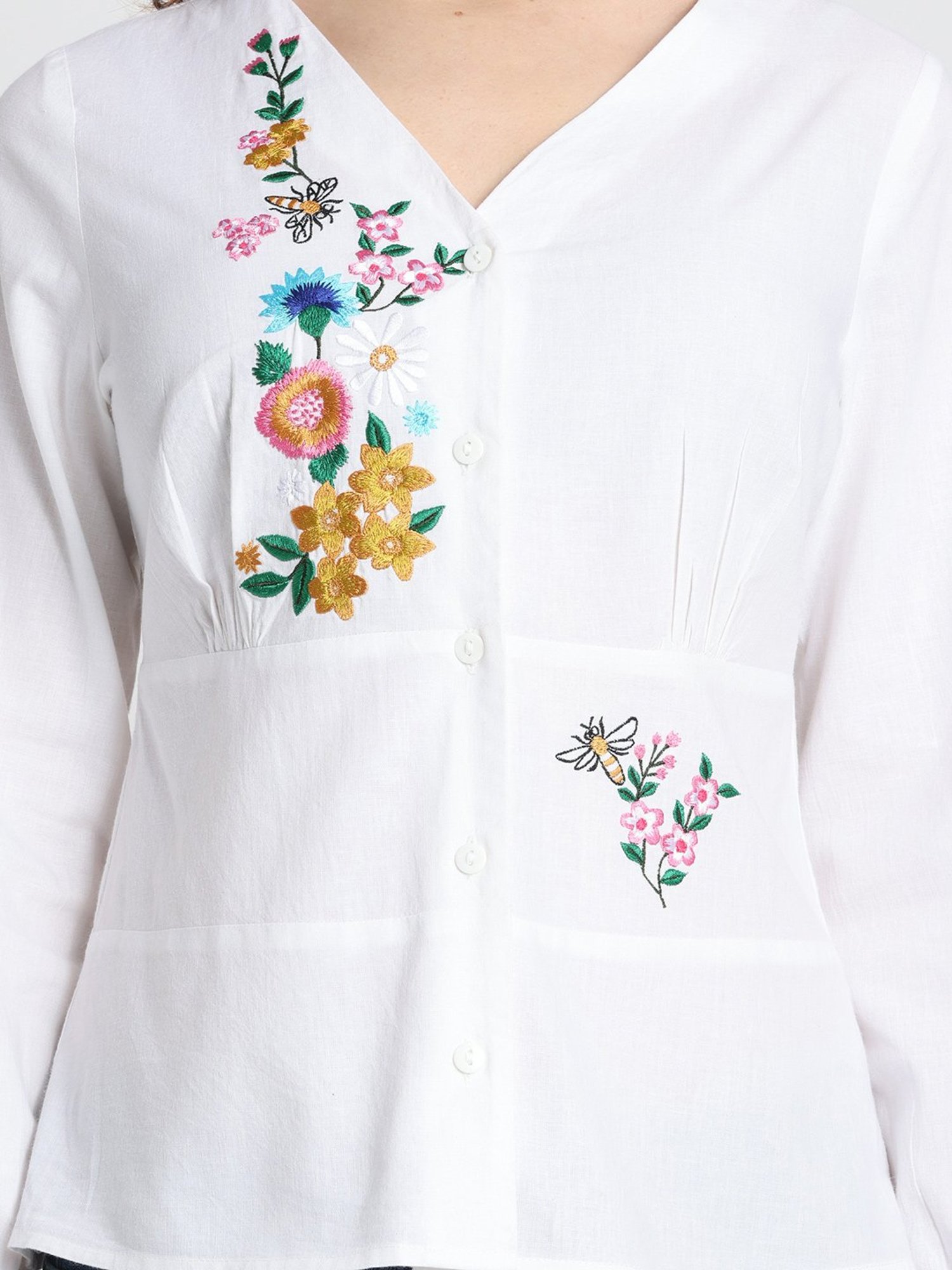 SHAYE White Cotton Embroidered Top