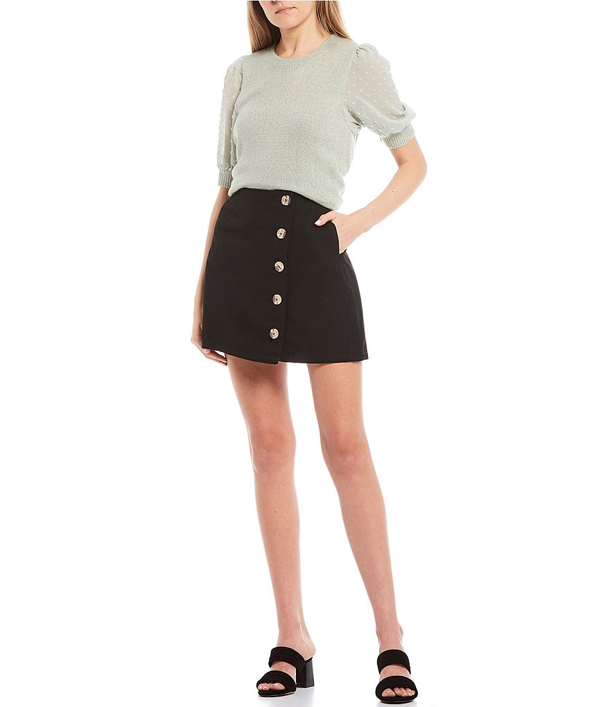 Blu Pepper Button Front Mini Skirt