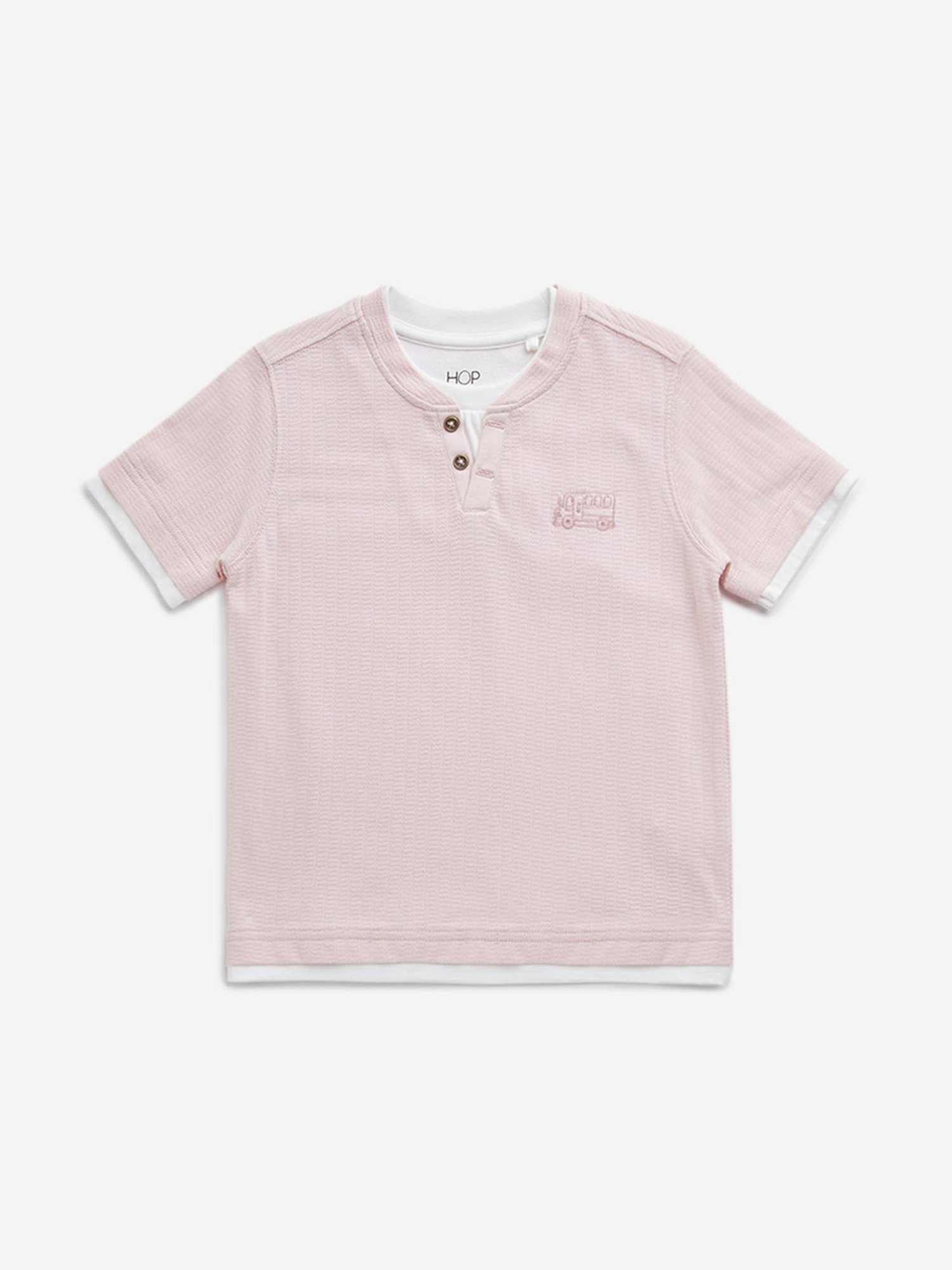 HOP Kids by Westside Pink Self-Textured Cotton T-Shirt