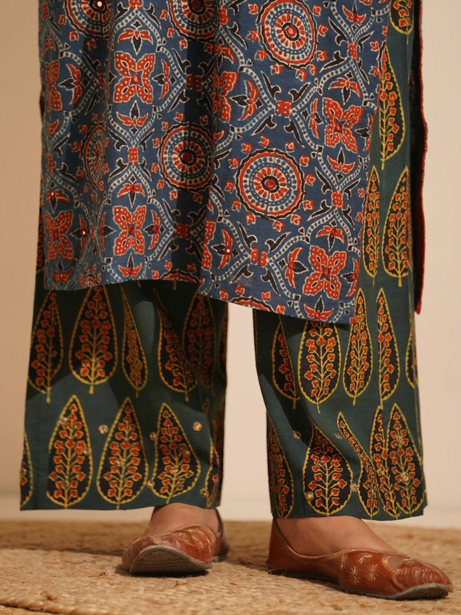 Love Chic Indigo Blue Cotton Ajrakh Straight Kurta