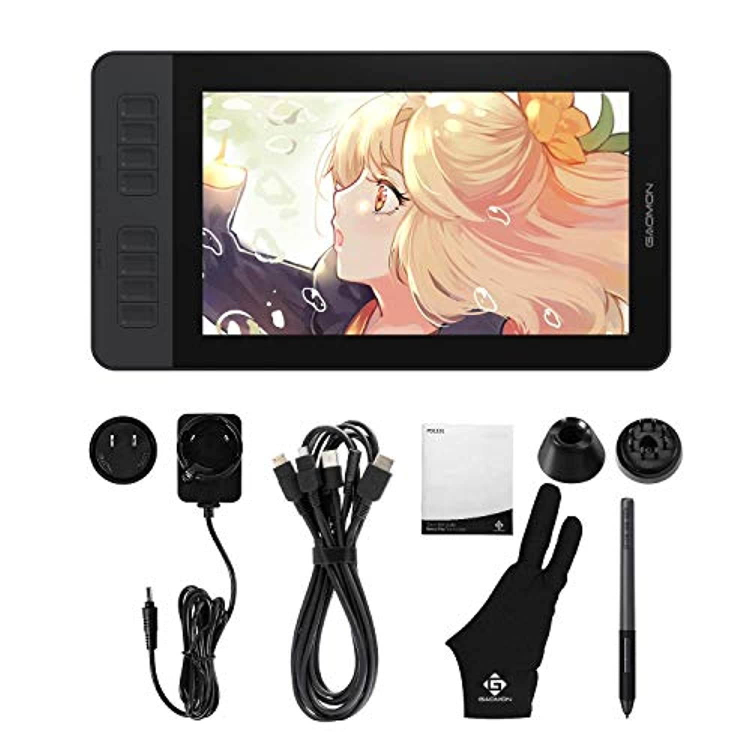 GAOMON PD1161 11.6 Inches Tilt Support Drawing Pen Display with 8192 Levels Pressure Sensitive Battery Free Pen AP50 and 8 Shortcut Keys  and  GAOMON Two-Finger Glove