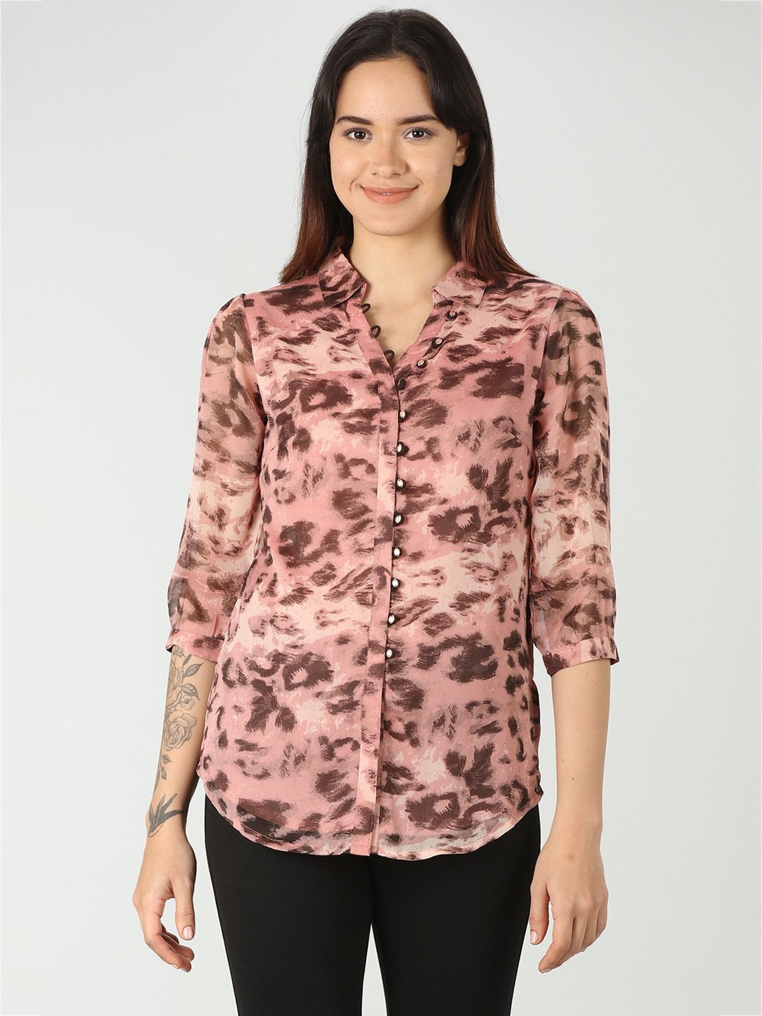 Mustard Pink Printed Shirt