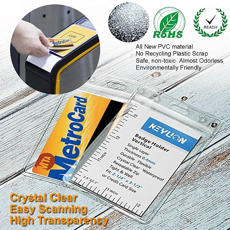 100 Pack ID Card Name Badge Holder, Heavy Duty Clear Transparent Plastic PVC Vertical Sleeve Pouch with Waterproof Type Resealable Zip